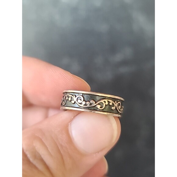 925 Sterling Silver Scrolled Band Ring, SIZE US 6.25 Vintage Oxidized - Picture 1 of 10